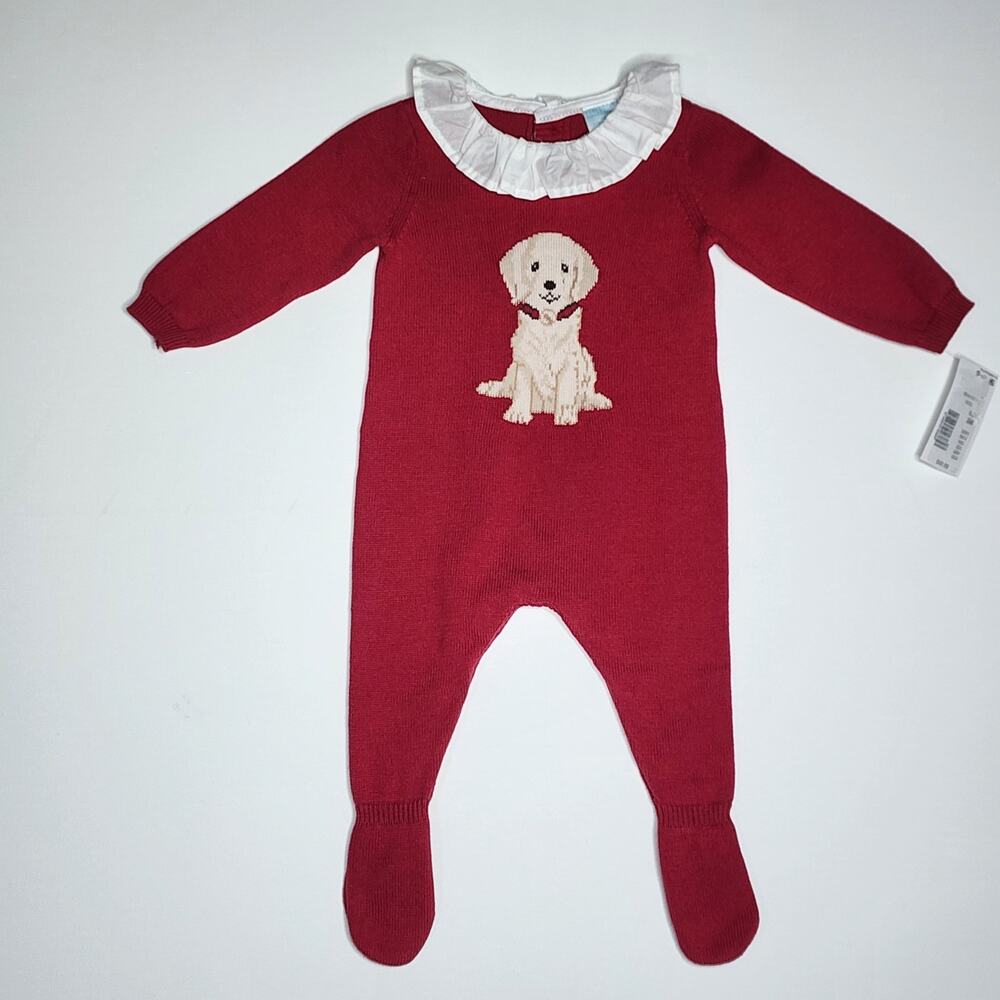 Edgehill Collection Darby Clark Red Puppy Dog Sweater Footed 1 piece Size 3 M